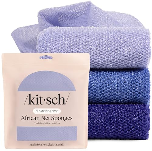 Kitsch African Net Sponge – Exfoliating Body Scrubber – Ocean Blue, 3 Pcs