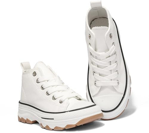 Kids High Top Canvas Trainers – Breathable Lace-Up Sneakers for Girls & Boys | Durable Non-Slip Rubber Sole Casual Shoes for School & Play