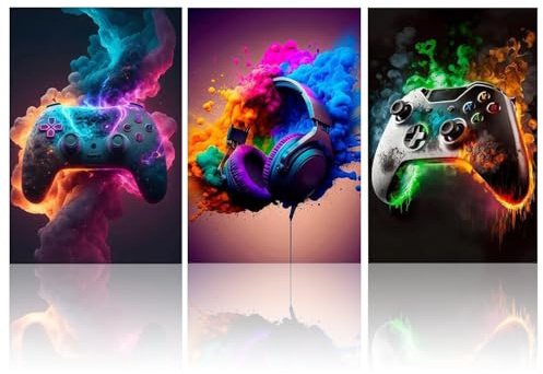 Komergave 3 Stück Gaming Poster, Cooles Neon Spiel Thema Jungenzimmer Wandbilder, Perfekte Gaming Zimmer Deko, Gaming Bilder für Teenagerzimmer & Gamer Nischenräume, 30×40 CM