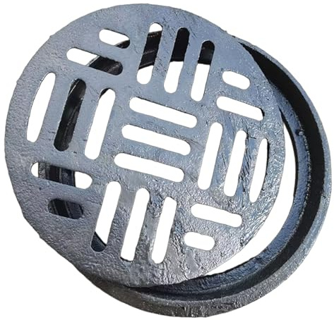 SXYCKRUI Grille Caillebotis Ronde de 30cm, Grille Evacuation Eau Exterieur Encastré avec Cadre,Plaque Egout en Fonte Ductile pour Cour, Pelouse, Jardin et Allée