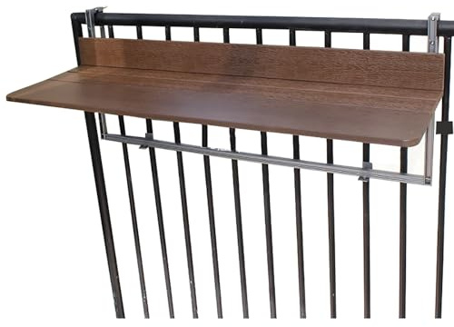 Table de balustrade de balcon pliable en hauteur réglable – Bureau de service en bois peu encombrant pour terrasse, patio, jardin et jardin – Table suspendue pliable portable pour une utilisation en