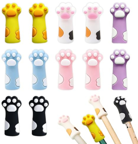 CEJAS 12 Piezas Tapas de Silicona para Lápices con Diseño de Patitas de Gato - Protector de Punta a Prueba de Masticación - Para Niños y Estudiantes, Seguro y Divertido
