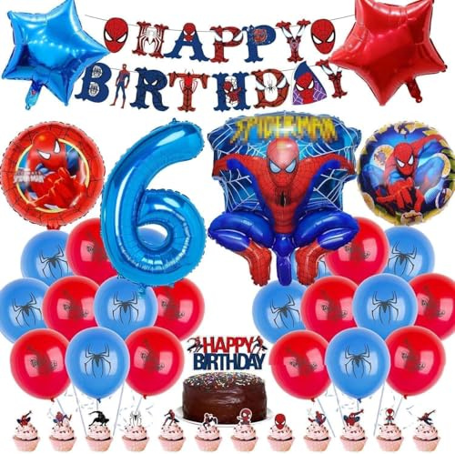 Spinne Geburtstag Deko,30 Stück Helium Ballons Geburtstag,Mit riesigen 3D-Spinne-Heldenballons und Zahlenballons,Spinnennetz Party Deko Geburtstagsdeko