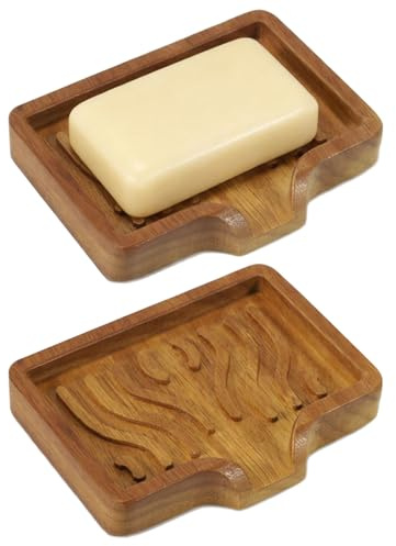 Bukecagif Seifenschale Holz, 2 Stück Seifenschale Mit Ablauf, Teak Seifenbox Für Dusche Und Küche Mit Abtropffunktion Und Wasserdichtem Tray