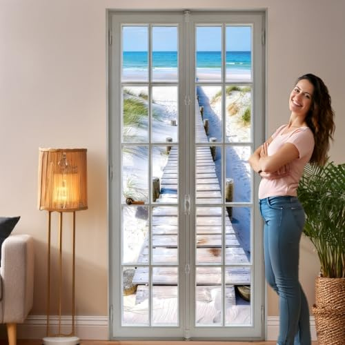 NEU 3D Wandtattooo Fenster mit Ausblick bodentiefes Fenster Meerblick Wandaufkleber Fensterrahmen selbstklebend maritim Wandtattoo wohnzimmer Wandsticker Meer Strand mit Steg ff4