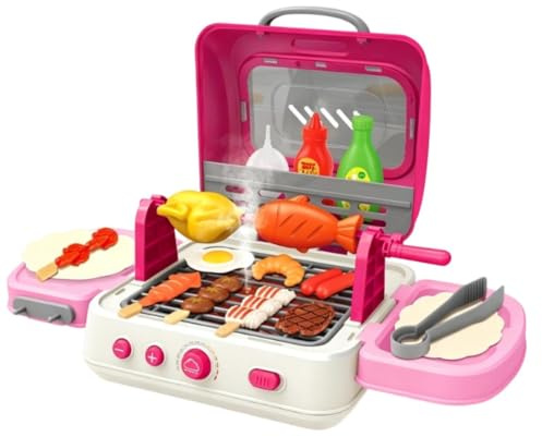 Barngrill-lekset | Interactive Cooking Grill Playset with Sound Light | Pretend Play Kitchen Toys | för pojkar flickor för barn och barn i vardagsrummet, sovrummet, resor, camping på födelsedagsfest