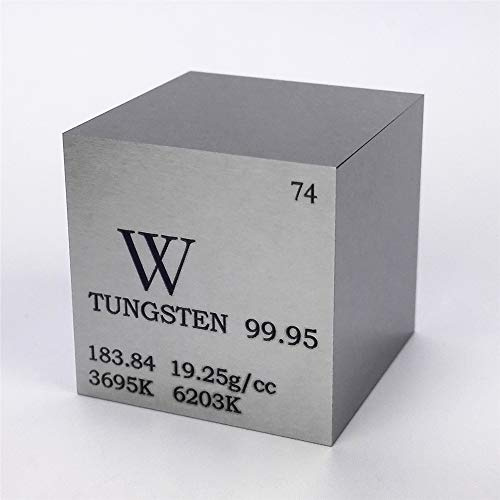 Würfel aus 99,95% Wolfram, 2,5 cm 25,4 mm, Metallwürfel, 315 g, Gravur mit Informationen aus dem Periodensystem der Elemente (englischsprachig)