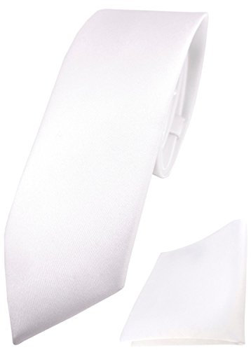 TigerTie Herren Krawatte – schmale 5,5 cm Krawatte Designer Einstecktuch in weiss einfarbigem Design, ideal für Geschäftstermine, festliche Anlässe und die Freizeit