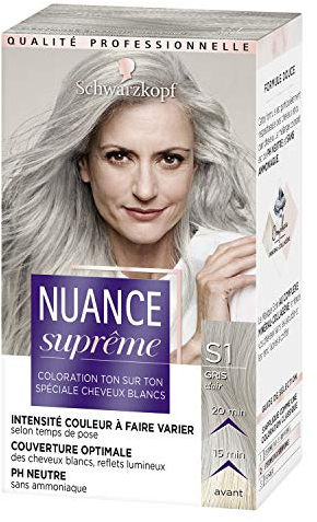 Schwarzkopf - Nuance Suprême - Coloration Cheveux - Ton sur Ton - Couverture Optimale Cheveux Blancs - PH Neutre - Sans Amoniaque - Gris Clair S1 - Etui 60 ml