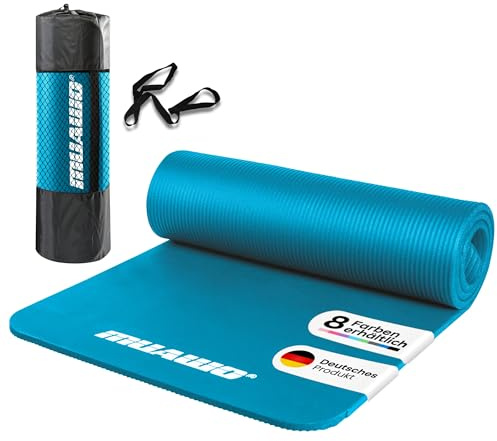 Muawo Premium Gymnastikmatte inkl. Tragegurt + Tasche | Phthalatfreie Trainingsmatte | Yogamatte - rutschfest, extra dick & lang | 190 cm x 60 cm x 1,5 cm | Fitnessmatte Hellblau