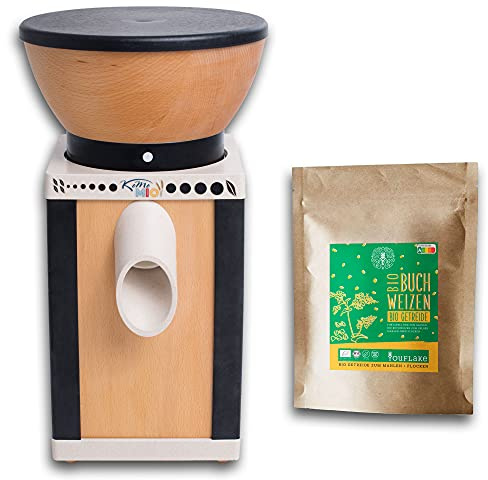 KoMoMio Schwarz| Made in Austria | Edelkorund und Keramik Mahlstein | + 2,5 kg Bio Buchweizen
