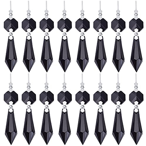 20 Stück Kristalle Prismen Glasspitze Perlen Schwarz Kronleuchter Eiszapfen Tropfen Hängende Kristall Ersatz Anhänger für DIY Handwerk Schmuck Ornament Hochzeit Weihnachten Lampe Dekoration, 35 mm