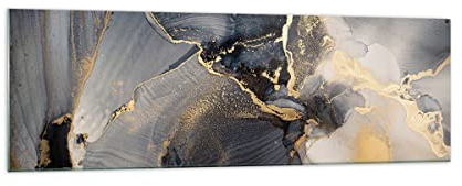 ARTTOR Vidrios decorativos 160x50cm Cuadro Sobre Vidrio Moderno Oscuro Abstracción Oro Grande XXL Cocina Cuadros Pared Impresiones Decoracion Salon Impresión en Cristal Wall Art Prints GAB160x50-4824