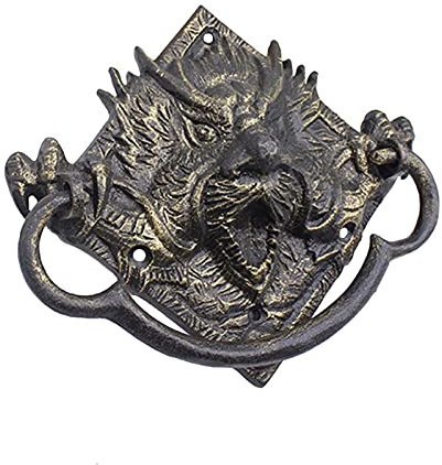 Samnuerly Türklopfer Wilder Drache Türgriff, Vintage-Haustürklopfer mit großen Zugringschrauben aus Gusseisen, Gartenzaun-Dekor für den Außenbereich
