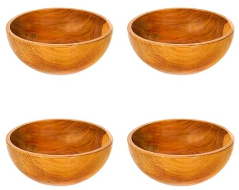 Rainforest Bowls Set mit 4 runden Schalen aus javanischem Teakholz, 15,2 cm, perfekt für den täglichen Gebrauch, heiß und kalt, ultra-langlebig, hochwertige massive Holzschalen, handgefertigt von