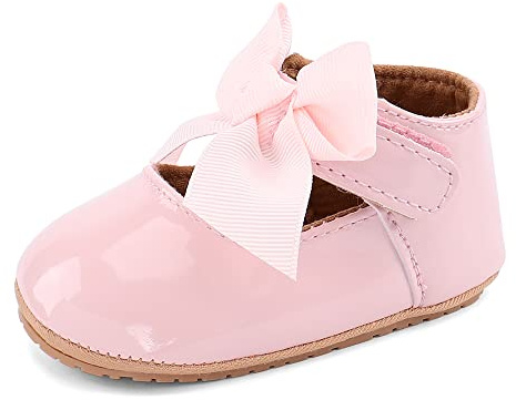 LACOFIA Zapatos Primeros Pasos Bebé Niña Calzado Bebé Bailarinas de Princesa Antideslizantes Bowknot Rosa 12-18 Meses