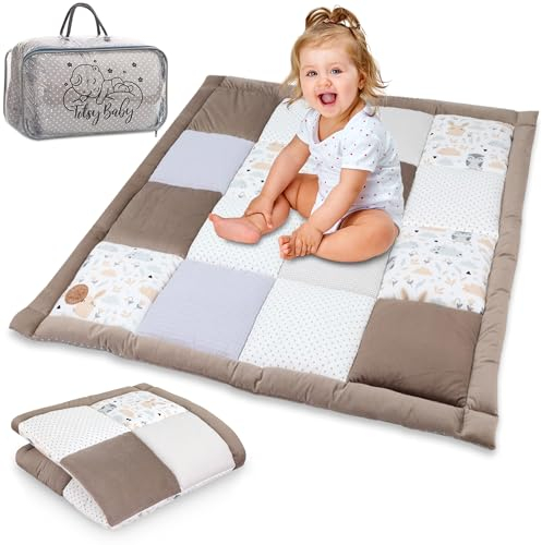 Krabbeldecke Spielmatte Krabbelmatte für Baby Kinder - Babies Patchworkdecke Bodenmatte Spieldecke Play Mat für Kinderzimmer und Laufgitter Oeko-Tex 120x120 cm