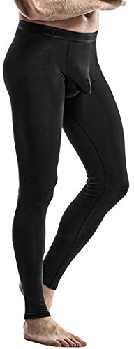 Ouruikia Termiska Underkläder för män Termiska Underdelar Långa Johns Leggings Herr Termiska Byxor 2 i 1, Svart, L