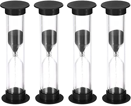 PATIKIL 1 Minute Sanduhr 4Stk Klein Sanduhr mit Plastik Cover Abwärtszählende Sanduhr für Spiele Küche Party Geschenke DIY Dekoration Schwarz