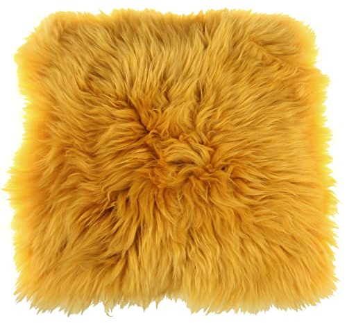 MACOSA Dekofell eckig vers. Farben 35 cm echtes Lammfell modern Sitzplaid Sitzkissen Deko-Fell Tischdeko Echtfell Sitzauflage Stuhlkissen Fellteppich klein (Gelb)