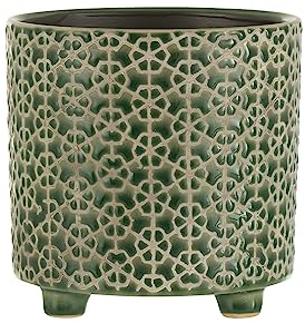 J-Line by Jolipa Cache Pot sur Pieds en céramique Verte 16x16x16 cm, Green, Unique