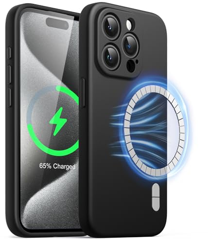 JETech Magnetische Silikon Hülle für iPhone 15 Pro, Schwarz
