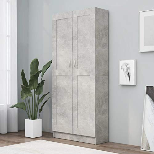 LAPOOH Bücherschrank, Standregal, Bücherregal, Aktenregal, Ordnerregal, Büroregal, Regal Für Ordner, Bookshelf, Betongrau 82,5x30,5x185,5 cm Spanplatte