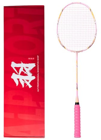ALPSPORT LP 9U G6 Peking Opera Badmintonschläger aus Karbonfaser, doppelseitig, mit Geschenkbox, Schläger für Outdoor-Sportarten, inklusive 1 Flanelltasche, 2 Griffbändern, 10-14,5 kg, Rosa