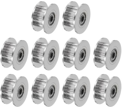 Kozelo 10 Stück 2GT Umlenkrollen Synchronrad 20 Zähne silberfarben | Aluminiumlegierung, 3mm Bohrung x 18mm Außendurchmesser, Für 6mm breiten Riemen, 3D-Drucker CNC-Mechanik-Antrieb