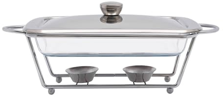 Speisenwärmer mit Glaseinsatz - Edelstahlrahmen, Deckel und Servierschale Warmhalteplatten für Speisen