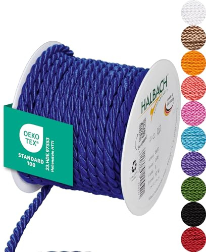 Halbach Seidenbänder Cordoncino di alta qualità (blu), larghezza 6 mm, lunghezza 10 m, prodotto in Germania e certificato Öko-Tex, cordoncino in raso lucido in acetato