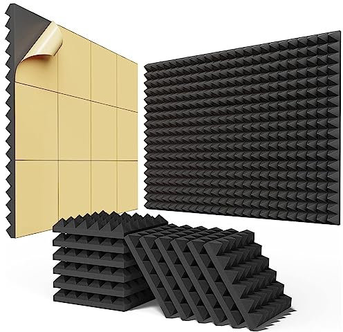 JNJOOD Akustikschaumplatten, 5,1 x 30,5 x 30,5 cm, schnell erweiterbare Akustikplatten, Pyramiden-Design, schalldichte Wandpaneele, 24 Stück