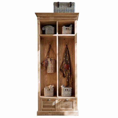 Loberon Garderobe Farnham, Landhaus-Stil, Natürliche Maserung, Schubladen mit Lüftungsgitter, Aufbewahrung, Ordnungshelfer, Tannenholz, Eisen, braun