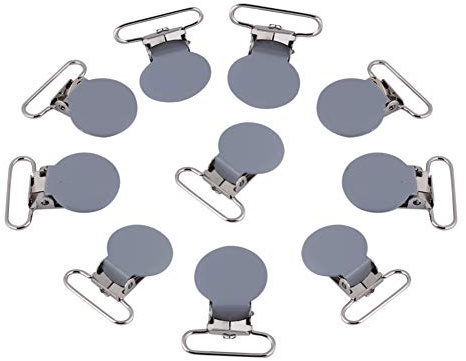 10 Stück Schnuller-Clip, 25 mm Hosenträger-Clips, Baby-Schnuller-Hosenträger-Druckknopf, robuste Befestigungsklammern, runde Hosenträger-Hosenträger, Schnullerband-Halter-Clip (Grau)