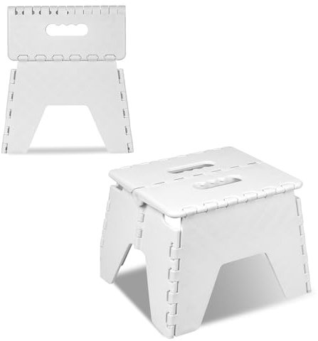 Albert Austin Folding Step Stool Durable Plastic Small Step Stool Slip Resistant Stepping Stool With Built-In Handles 150kg Capacity Folding Footstool Lightweight Stool For Kitchen Laundry (White)