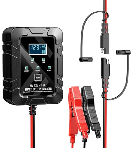 Doohoeek 1A Smart Autobatterieladegerät, 6V und 12V Autoladegerät, Batterieerhaltungsladegerät, Erhaltungsladegerät, Float-Ladegerät und Desulfator für Motorrad, Roller, Motorroller, PKW, Kofferraum