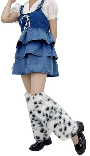 Sanrlo Socken für Damen, Pelz, Beinwärmer, Winter, pelzig, lange Stiefelstulpen, flauschiges Party-Kostüm für Urlaub, Festival, Aufführungen, Spielen, Weißer Leopard Nr. 1, M-3XL