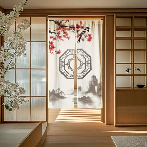 CHGCRAFT Türvorhang mit Tuschemalerei, japanischer Vorhang, orientalischer Raumteiler, faltbar, für Küche, Badezimmer, Bistro, Trennwand, Schlafzimmer, Dekoration, 84 x 150 cm