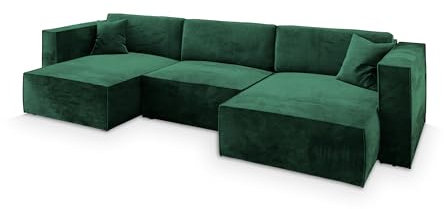 Masseno Ecksofa SARMO M mit Schlaffunktion U-Form, Sofa mit Bettkasten, Wohnzimmersofa, Couch, Soffa, Bettsofa, Couchgarnitur- Grün, Monolith 37