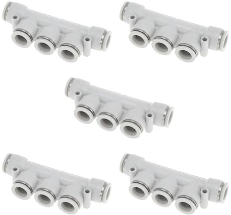 HOPESPANNER Conectores Rápidos De Aire De 1/2 Cinco Vías De Plástico 5 Pcs Blanco Tono Plata