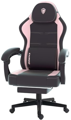 Dowinx Gaming Stuhl, Ergonomischer Gamer Sessel aus PU-Leder mit Lendenwirbelstütze, PC-Stuhl mit verbreiterter Rückenlehne, Belastbar bis 150 kg, Rosa
