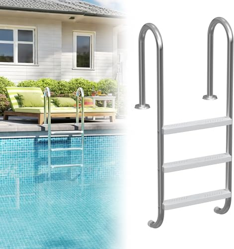 Froadp Escalera de piscina de acero inoxidable con 3 escalones antideslizantes, escalera de piscina de 132 x 54 x 26,5 cm, escalera para piscina y piscina con capacidad de carga de hasta 150 kg