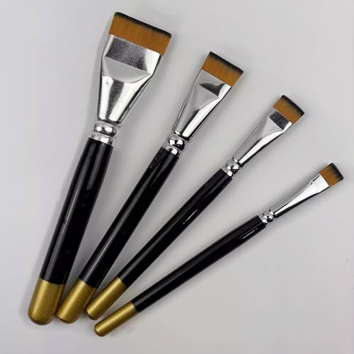 Lot de 4 pinceaux en nylon à poils courts pour peinture à l'huile - Pour peinture à l'huile - Petit stylo plat (4 pièces - Queue suspendue dorée)
