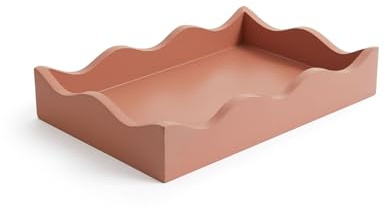 Curator Home Wave Edge Rectangle Decorative Serving Tray – Vintage Look Display Tray for Coffee Table, Vanity or Kitchen (Brick Red)