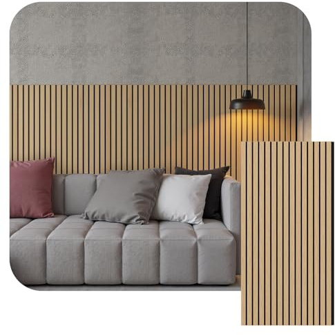 INMOZATA Acoustic Wall Panel Wood, Wood Slats Wall Panelling, 3D Wall Panels for Decorative&Sound Absorbing Acoustic Panels （1200x600mm,Oak)