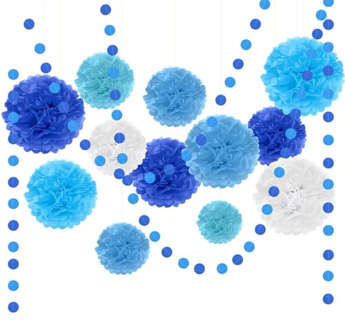 Bouiexye Pompons Deko 27 Stück Party Deko Geburtstagsdeko Girlande Geeignet für Hochzeiten Babypartys Geburtstage (Blaue Serie)