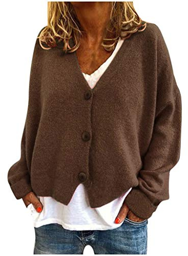 Generisch Gilet en tricot pour femme - Col en V - Boutons - Décontracté - Extensible - Cardigan - Manteau traditionnel