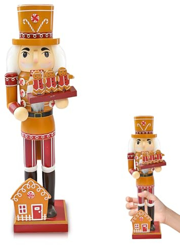 Brown Nutcracker Soldier Ornaments Christmas Decorations,14 Inch christmas nutcracker figures large,Traditional Painted Wooden Doll,Nutcracker Soldier Puppet Doll for Fireplace Xmas Gift Indoor Decor