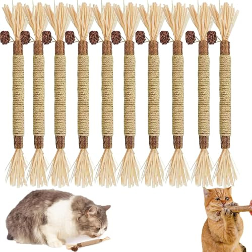FLKWOP Puriq - 10 palitos dentales naturales de Silvervine para gatos, palitos interactivos para masticar para limpiar los dientes, resistente a arañazos y mordeduras, para gatitos en interiores