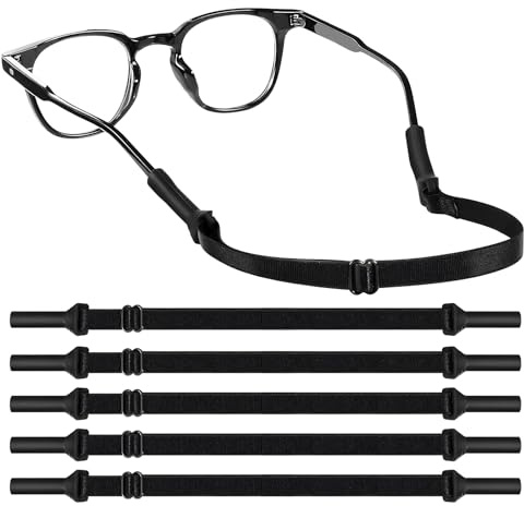 EuSupNova 5 Piezas Cordón para Gafas Ajustable, Bandas Ajustables para Gafas, Mujer Hombre Niños y antideslizante, Compatibile con Deportivas, Soly Lectura.(Negro)
